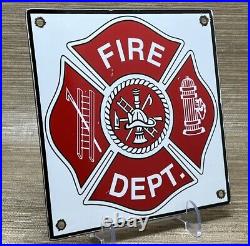 Vintage Fire Department Porcelain Sign Fire Fighter Rescue Police Ems Gas Oil