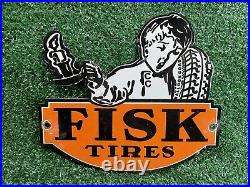 Vintage Fisk Tires Porcelain Sign Car Parts Service Center Automobile Gas Oil