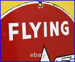 Vintage Flying A Gasoline Porcelain Sign Super Gas Station Pump Plate Motor Oil