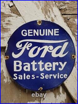Vintage Ford Porcelain Sign Battery Car Gas Sales Service Auto Parts Garage Lube