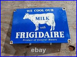 Vintage Frigidaire Porcelain Sign Dairy Farm Milk Cow Cattle Oil Gas USA Cheese