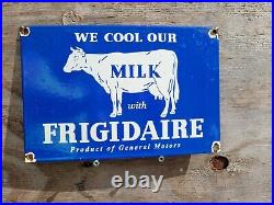Vintage Frigidaire Porcelain Sign Dairy Farm Milk Cow Cattle Oil Gas USA Cheese