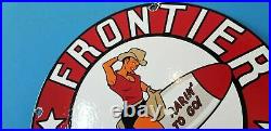 Vintage Frontier Gasoline Porcelain Gas Rarin To Go Rocket Pump Service Sign