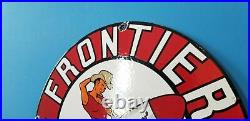 Vintage Frontier Gasoline Porcelain Gas Rarin To Go Rocket Pump Service Sign