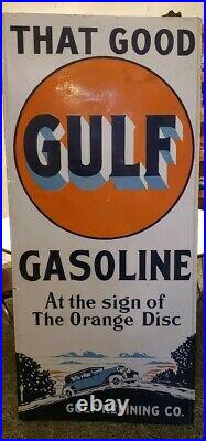Vintage GULF OIL Lighthouse porcelain sign 60×27 Authentic RARE 1930's