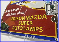 Vintage General Electric Auto Lamps Porcelain Sign Mazda Edison Gas Pump Plate