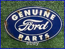 Vintage Genuine Ford Parts Porcelain Sign Auto Dealer Sales Gas Oil Service Dept