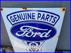 Vintage Genuine Ford Parts Porcelain Sign Old Auto V8 Fomoco Sales Gas Oil
