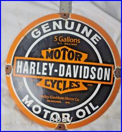 Vintage Genuine Harley Davidson Porcelain Sign Pump Plate Gas Station Oil