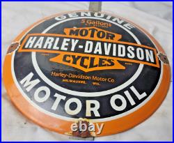 Vintage Genuine Harley Davidson Porcelain Sign Pump Plate Gas Station Oil