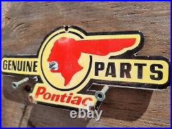 Vintage Genuine Pontiac Porcelain Parts Sign Automobile Used Car Dealer Gas Oil