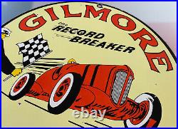Vintage Gilmore Gasoline 11 3/4 Porcelain Metal Gas & Oil Sign Pump Plate
