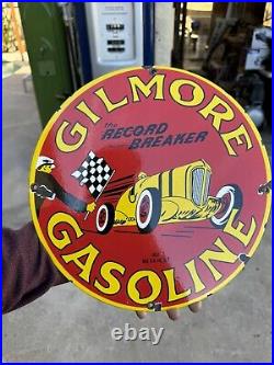 Vintage Gilmore Gasoline 12/ Motor Oil Porcelain Gas Pump Sign