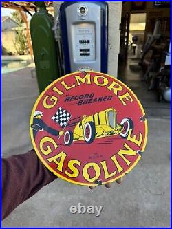 Vintage Gilmore Gasoline 12/ Motor Oil Porcelain Gas Pump Sign