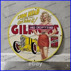 Vintage Gilmore Motor Car Gas Oil -porcelain Sign Gas Station Garge Advertising