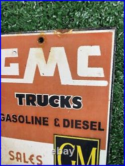 Vintage Gmc Trucks Porcelain Sign General Motors Diesel Gas Station Oil Service