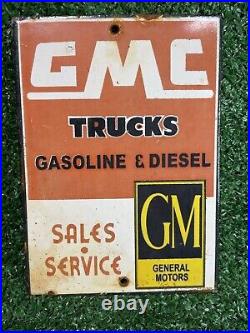 Vintage Gmc Trucks Porcelain Sign General Motors Diesel Gas Station Oil Service