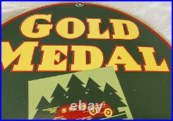Vintage Gold Medal Motor Oil Porcelain Service Sign Gas Station Pump Plate