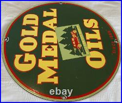Vintage Gold Medal Motor Oil Porcelain Service Sign Gas Station Pump Plate