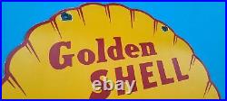 Vintage Golden Shell Gasoline Porcelain Gas Oil Service Station Pump Plate Sign