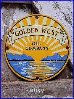 Vintage Golden West Porcelain Sign Gas Oil Company 1949 Motor Engine Sunset 10