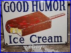Vintage Good Humour Porcelain Sign Ice Cream Candy Soda Cola Big Gas Service Oil