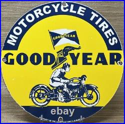 Vintage Good Year Motorcycle Tires Porcelain Sign Gas Oil Continental Michelin