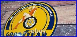 Vintage Goodyear Porcelain Gas Oil Wide Boots Service Station Auto Tire Sign