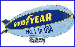 Vintage Goodyear Tires Porcelain Sign Sales Service Gas Oil Blimp Aviation