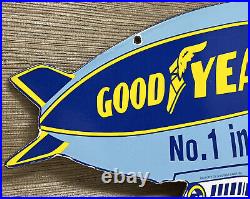 Vintage Goodyear Tires Porcelain Sign Sales Service Gas Oil Blimp Aviation