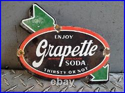 Vintage Grapette Soda Porcelain Sign Beverage Cola Drink Coke Pop Grape Gas Oil