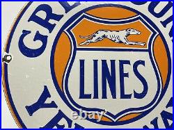 Vintage Greyhound Yelloway Bus Line Porcelain Sign Gas Station Transportation