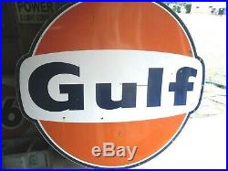 Vintage Gulf Dog Ear 6ft Porcelain Sign 1 Sided 1966 Sps 66