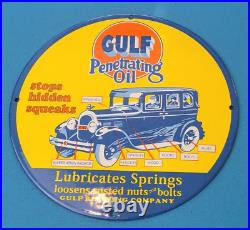 Vintage Gulf Gasoline Porcelain Gas Penetrating Oil Service Station Pump Sign