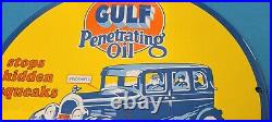 Vintage Gulf Gasoline Porcelain Gas Penetrating Oil Service Station Pump Sign