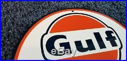 Vintage Gulf Marine Boat Motor Gas 11 3/4 Porcelain Metal Gasoline & Oil Sign