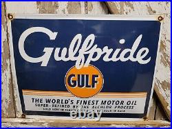 Vintage Gulf Pride Porcelain Sign Old Motor Oil Gas Station Service Garage Sign