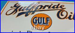 Vintage Gulfpride Gasoline Porcelain Gas Oil 16 Service Station Pump Plate Sign