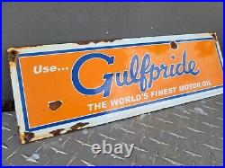 Vintage Gulfpride Porcelain Sign Old Motor Oil Gas Petroleum Advertising Sales