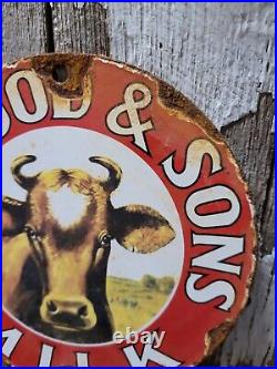 Vintage HP Hood & Son Porcelain Sign Old Dairy Farm Milk Cow Cream 6 Gas Oil