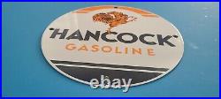 Vintage Hancock Gasoline Porcelain Gas Service Station Pump Plate Motor Oil Sign