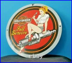 Vintage Harley Davidson Motorcycle Porcelain Gas Service Pin Up Girl Sign