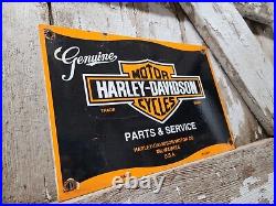 Vintage Harley Davidson Motorcycle Porcelain Sign Gas Oil Biker Parts & Service