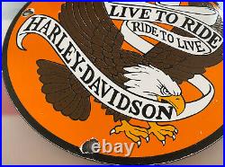 Vintage Harley Davidson Porcelain Sign Gas Station Motor Oil Indian Eagle Hog