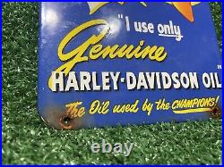 Vintage Harley Davidson Porcelain Sign Genuine Motorcycle Oil Gas Sales Service