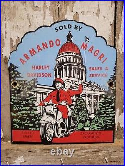 Vintage Harley Davidson Porcelain Sign Motorcycle Dealer Sales Gas Oil Service