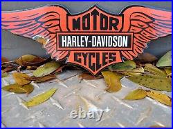 Vintage Harley Davidson Porcelain Sign Motorcycle Dealer Wings Biker Oil Gas