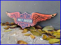 Vintage Harley Davidson Porcelain Sign Motorcycle Dealer Wings Biker Oil Gas