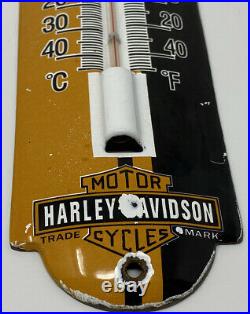 Vintage Harley Davidson Porcelain Thermometer Steel Gas Oil Garage Pump Plate