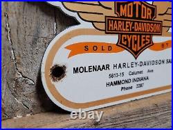 Vintage Harley Davison Porcelain Sign Old Molenaar Motorcycle Indiana Dealer Oil